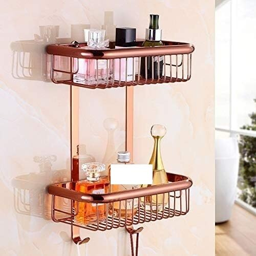 Badezimmer-Regal-Organizer, Eck-Duschwand-Caddy, Badezimmer-Eckregal, Seifenschale, doppelstöckig, Messing, Gold, Badezimmer-Shoo-Halter, Korb, Badezimmer-Halter ((Farbe: G (Color : Rose Gold Two Ti