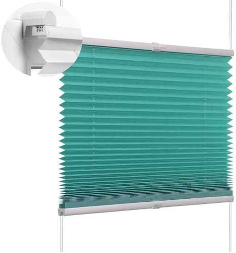 Plissee Ohne Bohren Verdunkelung 70 x 150 cm Blickdicht - Sichtschutz - Sonnenschutz Thermo Plisseerollo Inkl. Aller Montage-Teile für Wohnzimmer, Blau