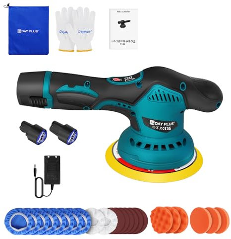 Huini Polisseuse sans fil pour voiture, polisseuse excentrique, kit de polisseuse de voiture, 8 vitesses variables, 2800-5500 tr/min, polisseuse flexible pour le ponçage