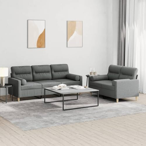 LAPOOH 2-TLG. Sofagarnitur mit Kissen Dunkelgrau Stoff, Sofa Mit Relaxfunktion, Couchgarnitur, Wohnzimmer Sofa, Couch, Sofa Set 3201617