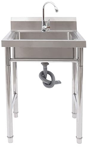 Edelstahl Spültisch 1 Becken Spülbecken Gastronomie Spüle,Gewerbliche Spülbecken mit Wasserhahn,Entwässerungsrohr, für Außen, Innen Camping Esszimmer