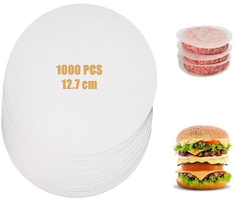 Esmula 1000 Stück Burgerpapier Rund Pergament Papier 13cm Antihaftpapier, Runde BBQ Papier, für Pizza, Luftfritteuse, Backgeschirr, Grillen, Burger, YCDE-Shaokaozhi1000p5inWht