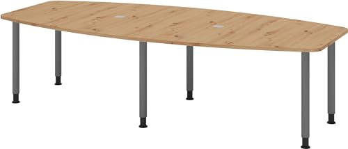 bümö Konferenztisch oval 280x130 cm großer Besprechungstisch in Asteiche, Besprechungstisch mit Gestell in Graphit, Meetingtisch für 10 Personen, XXL-Tisch für Besprechungsraum & Meeting