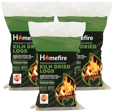 Homefire Kiln Dried Hardwood Logs,for Wood Burners, Open Fires, Multi-fuel Stoves (Pack of 3)