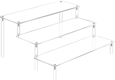 Hisdricus Klare Acryl Display Ständer, 3 Stufige Riser für Figuren, Schmuck, Cupcakes und Mehr - Perfekt für Amiibo, Funko Pops, Nagellack, Gewürze, Kunsthandwerk, Desserts | Robuster Acrylständer • Einfache Montage & Reinigung • Platzsparendes Design für Figuren, Schmuck, Nagellack und Desserts