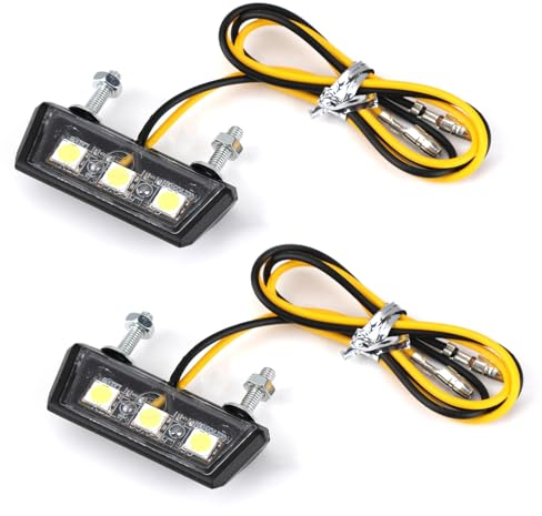 Joynine 2Pcs Universal LED Motorcycle Number Plate Light | 12V | License Plate Light | Motorcycle Rear Light with 3 Super Bright LEDs | Waterproof | for All Models of Motorcycles and Quads (White)