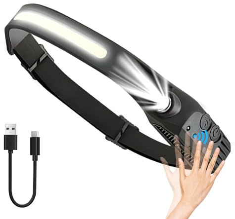 Linterna frontal LED recargable por USB, luz de casco, sensor de movimiento, COB 230°, linterna manos libres, linterna frontal IPX4, impermeable, súper brillante, para camping, reparación de pesca