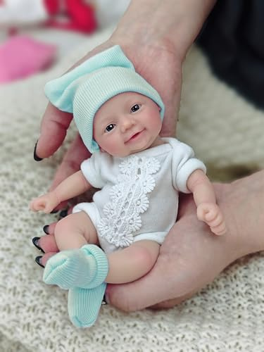 MYREBABY Reborn-Babypuppe, 17,8 cm, Silikon-Puppe, Mädchen, Cindy, realistische Mini-Puppe, für Neugeborene, Ganzkörper-Puppe, mit Fütterungszubehör und Geschenkbox