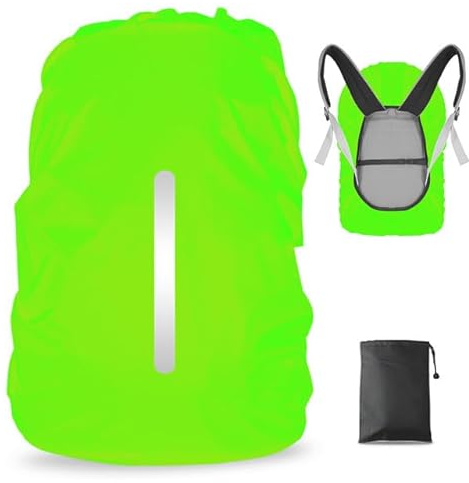 LAMA 1 Pack Housse de Pluie Imperméable pour Sac à Dos Réfléchissante Protection Anti-Pluie Anti-Poussière et Antivol S 18L-25L Vert Fluo
