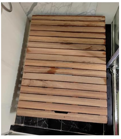 caillebotis douche caillebotis salle de bain Tapis De Salle De Bain Imperméable En Bois Teck, Tapis De Douche En Bois, Petit, Grand, Rectangle, Carré, Tapis De Bain Antidérapant(21x34in(53.3x86.3cm))