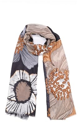 QUEEN HELENA Färgglad halsduk med rund hals mönster ledig dam SC22-17, Svart, 200 cm x 84 cm