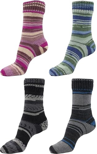 Gomitolo di lana per calze a 6 fili, colori colorati, 4 x 150 g, qualità premium, 375 m, lunghezza per gomitolo, certificato Öko-Tex, Made in Europe, senza infeltrimento (set scuro)