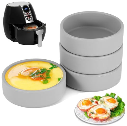Air Fryer Egg Silicone Mould Ramekins 10×10×3.5CM Air Fryer Egg Poacher Pack of 4 (Grey)