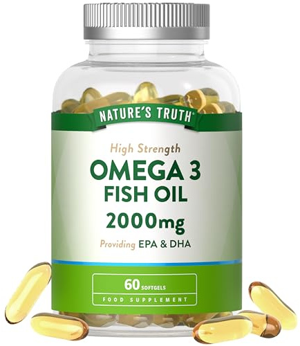 Omega 3 Capsules High Strength 2000mg | Providing EPA & DHA | Natural Source of Omega 3 Fish Oil | Wild-Caught Essential Fatty Acids | 60 Softgels | Nature's Truth