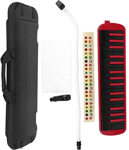 Melodica med 32 Tangenter, Blåsinstrument Kompakt och Bärbart Munstycke Air Piano Keyboard Ergonomisk Design Melodica för Nybörjare och Melodica-älskare, Inkluderar EVA-väska (Röd)