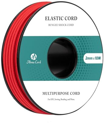 Abma Cord Cuerda Elástica 2mm x 10m Hilo Elástico Redonda Cordón Elástico Cuerda de Goma para Manualidades, Sombreros de Fiesta, Costura, Abalorios, Camping - Rojo
