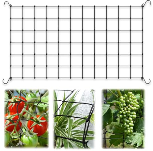 NHQZ Netz 1 Stück 120x60 cm, Elastisches Pflanzennetz mit 4 Haken, Ranknetz für Kletterpflanzen, Gemüse, Früchte und Blumen, Gartennetz für Zelt oder Hydrokultur