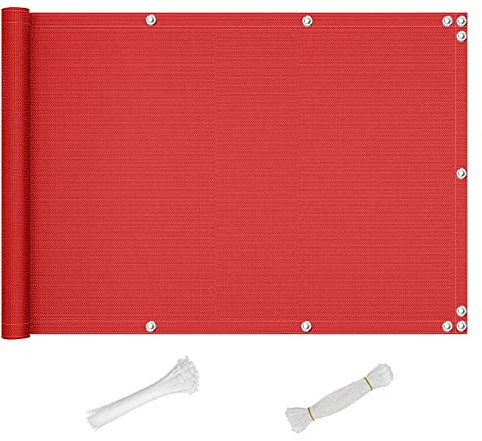 60 x 200 cm, rot, wetterbeständig, UV-Schutz, für den Außenbereich, Balkonzaunabdeckung, langlebig und stilvoll, Option für Balkon-Sichtschutz