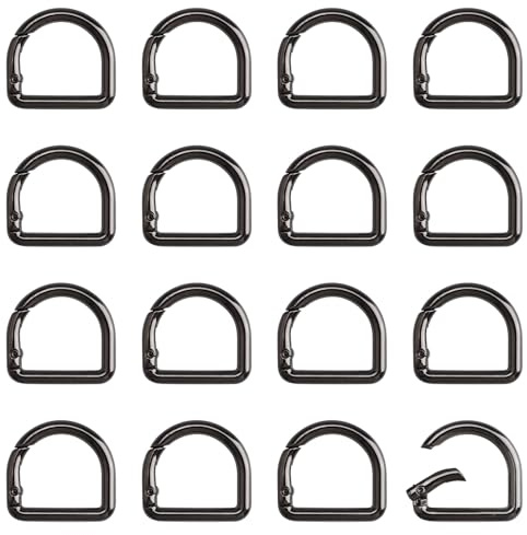 UFURMATE Lot de 16 petits mousquetons à ressort en forme de D en alliage de zinc pour sac, sac à main, sangle de sac à main, fabrication de bijoux (noir)