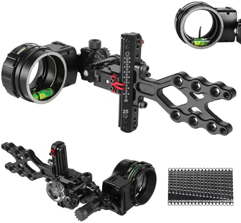 SHARROW Bogenschießen Compound Bogenvisier 1 Pin Aluminium Mikroverstellbare Bogen Visier mit 4X 6X 8X Linse für Zieljagd Schießen (TX3510, nur Bogenvisier)