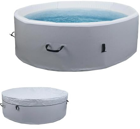 Mendler Whirlpool HWC-N97, Ersatz-Pool 5 Personen, In-/Outdoor aufblasbar Dropstitch-Gewebe, rund Ø180cm grau-weiß