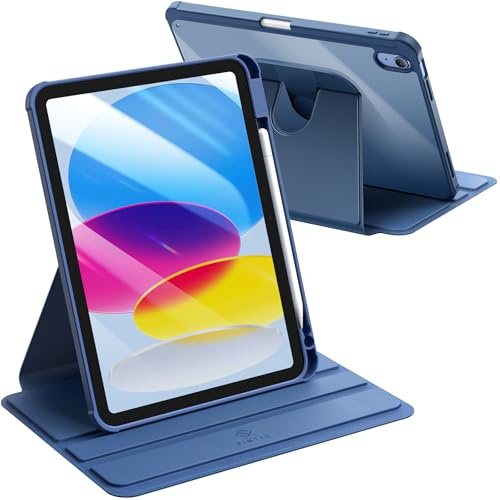 Fintie Funda Giratoria para iPad A16 de 11 Generación 2025 y 10 Generación 2022 de 11 Pulgadas, Funda 360° con Parte Trasera de acrílico Transparente, Marco Resistente - Azul Marino