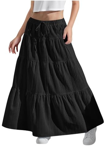 KODMNSW Maxirock Mädchen Langer Rock Faltenrock mit Fliege Maxi Skirt Elastischer Bund Breitersaum Röcke Lang Sommer Leichte Kinder Tellerrock Einfach Schick Strandrock Freizeitrock Gr.120-170
