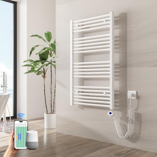 Heilmetz Badheizkörper Elektrisch mit Smart WiFi Heizstab 500W Leistung 1000 x 600 mm Weiß Gerade Bad Heizkörper Handtuchwärmer Handtuchtrockner mit Thermostat Timer