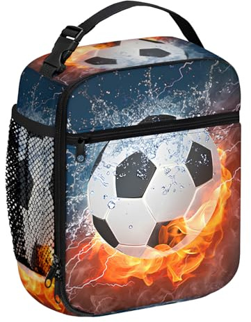 Football Lunch Box, Boys Lunch Bag with Water Bottle Holder, Insulated Lunch Bags for Men, Portable Leakproof Thermal Cooler Bags Adults Packed Lunchbox for School Travel Picnic Hiking Camping Beach