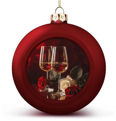 Lot de 4 boules de Noël en plastique incassable avec 2 verres de vin blanc personnalisables, 60 mm, rouge