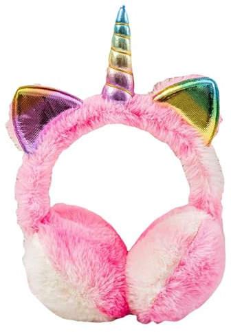 Unicorn Thermal Earmuffs Winter Ear Covers Cold Resistant Faux Rabbit Fur Over the Head Design Adjustable Ear Cups Windproof Plush Earmuffs for Winter Outdoor (2 15 Years)