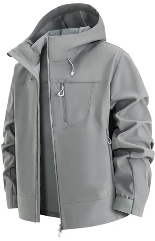 Generisch Veste de pluie, de vélo, pour homme, respirante, coupe-vent, chaude, imperméable, veste de snowboard, veste d'extérieur légère, pliable, avec capuche, veste de mi-saison, gris, XXL