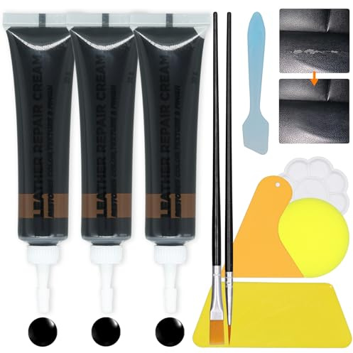 Leder Reparatur Set Schwarz 60g, Flüssigleder, Kunstleder Reparaturset | Lederreparaturset Schwarz, für Reparatur von Kratzern, Löchern und Verfärbungen auf Leder-Autositzen, Sofas, Handtaschen