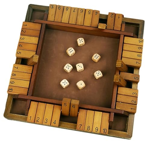 Shut The Box Tärningsspel – 4-sidigt Träbrädspel för 2-4 Spelare | Familjematematikspel och Förälder-Barn Utbildningsleksak | Barfest Pub Bordsspel för Vuxna och Barn