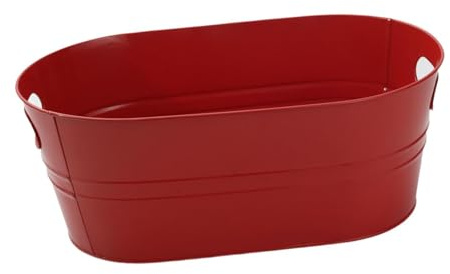 Bvdfgk Cubitera Ovalada Galvanizada para Bebidas, Rústica, con Soporte para Hielo, Portátil, de Metal, para Cerveza, Vino Y Otras Bebidas, Rojo, tal como se describe