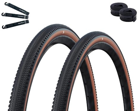 2 x Schwalbe G-One Comp cykeldäck Active K-Guard Green Compound E-25 svart/brons 40–622 (28 x 1,50) + 2 x Schwalbe slangar DV17 inkl. maxxi4you däcklyftare