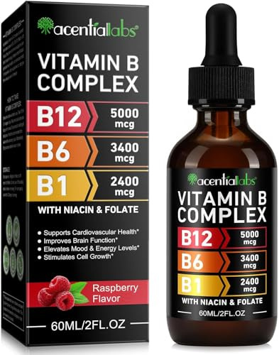 Vitamin B Complex Liquid, B Complex Vitamins for Women, Supports Brain Energy Nervous System, Vitamin B12 Methylcobalamin,b6,B1,B9 for Metabolic Health Support, Non-GMO, Gluten Free 60ml