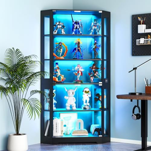 Wumagin Eck-Glasvitrine Buffetschrank mit LED Beleuchtung 180cm, 5 Ebenen Smart Vorratsschrank mit Menschlicher Sensor für Wohnzimmer Schlafzimmer
