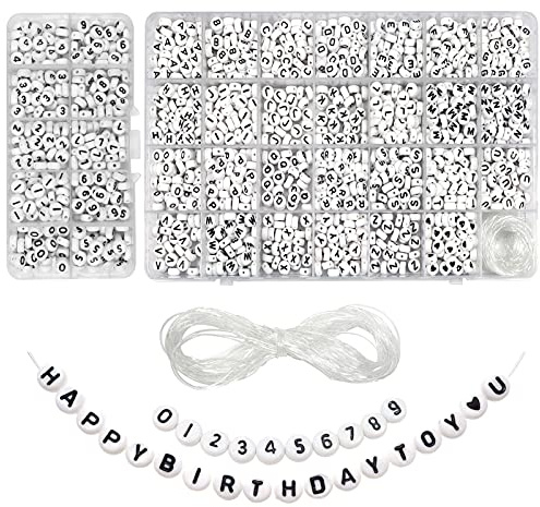 TOAOB 1940 stycken bokstavspärlor med siffror för armband 4 x 7 mm svart A-Z bokstäver pärlor set runda bokstavspärlor för trädning alfabetet pärlor för gör-det-själv armband halsband hantverk