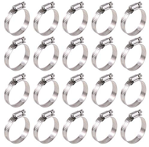 Glarks Lot de 20 colliers de serrage réglables en acier inoxydable 304 de 27 à 51 mm pour tuyau d'eau, plomberie, automobile et mécanique (27-51 mm)