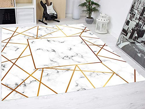 Teppich Marmor Weiß und Gold Boden Zimmer PVC Abweichungen Maße(BxH) PVC Teppichboden Vinyl-Bodenbelag Aufkleber für Haus Dekoration Modern Design Original, Kreative 95x133cm