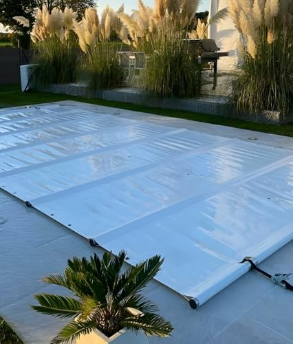 ANKO PLANEN Lona Rectangular Enrollable de Seguridad para Piscina – máxima Seguridad Durante Todo el año – SafeDeluxe – sin Barras (4m x 7m, Beige)