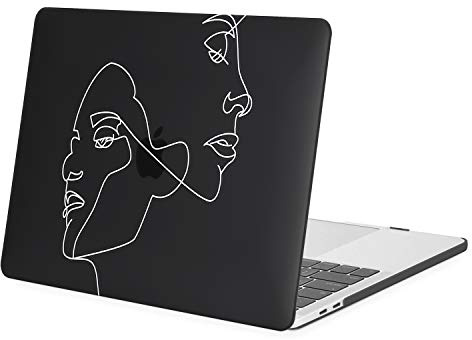 MOSISO Funda Compatible con MacBook Pro 13 Pulgadas 2022 M2 2021 2016-2020 A2338 M1 A2289 A2251 A2159 A1989 A1706 A1708, Ultra Delgado Carcasa Rígida Bosquejo Cara Plástico Protector Cubierta, Negro