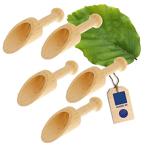 5x HOFMEISTER® Dosier-Löffel aus Buchen-Holz, 5 cm, Schaufel für Gewürze, Kaffee, Getreide & Pulver, sicheres Dosieren, Abwiegen & Befüllen, Mess-Löffel aus Buchenholz
