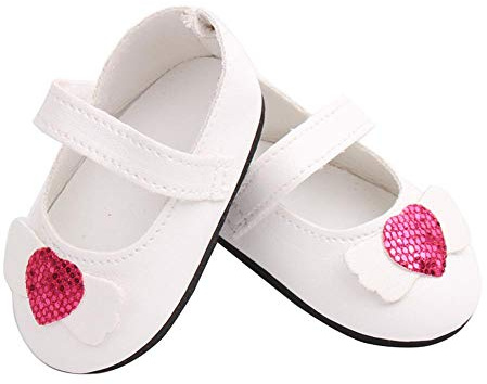 Aeromdale Puppenschuhe Süße Schuhe mit Herzflügel für 18 Zoll American Doll Girls 43cm Puppe Geschenke - Weiß - 1 Paar