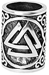 81stgeneration 925 Sterling Silver Valknut Hair Bead - Viking Braid and Beard Tube – Norse Hair Jewellery - Odin Ancient Symbol Cylinder Necklace Charm - Pagan Dreadlock Beads
