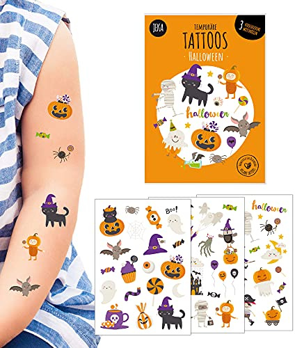 Hautfreundliche Kindertattoo Halloween, 3 Bögen Tattoo-Kinder, Geschenkidee Halloween, Kinder-Tattoos Mitgebsel, Mal Mich Bunt