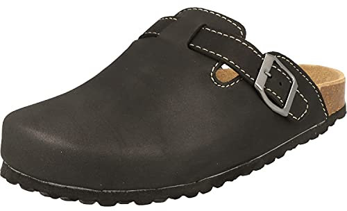 Supersoft Damen Schuhe 276-002 Clogs Pantoletten Hausschuhe Lederfußbett (Black, Numeric_42)