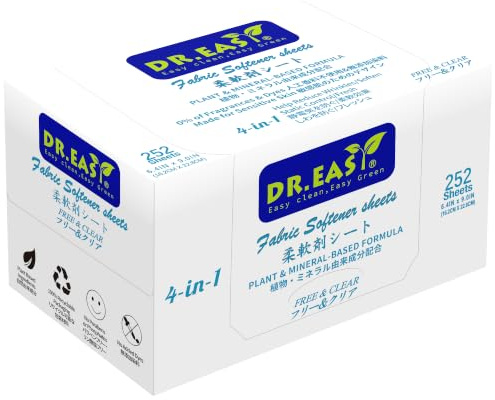 DR.EASY Trocknerblätter Free & Clear Plant Based Formula für empfindliche Haut 252 Ct Weichspülerblätter für die Wäsche