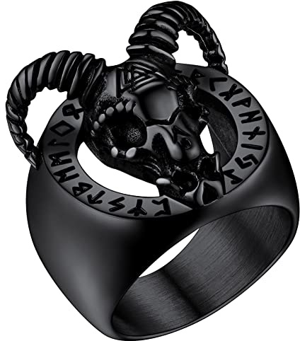 FaithHeart Herren Jungen Baphomet Ziegenkopf Ring Punk Ziegenschädel Siegelring Fingerring Personalisierter Gotic Satanischer Schaf Ziege Kopf Ring für Geburtstag Vatertag Valentinstag